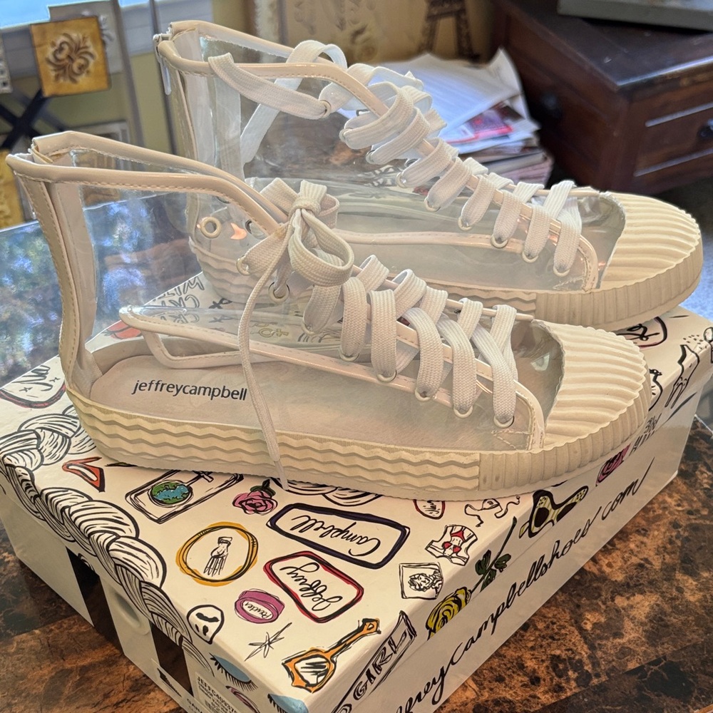 Jeffrey Campbell Clear White High-Top Sneakers NEW